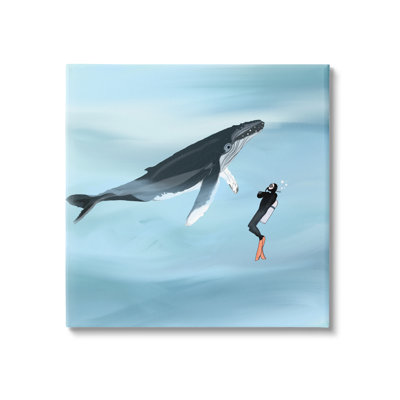 «Underwater Scuba Diver and Whale Friends» par Ashley Singleton - impression sur toile tendue