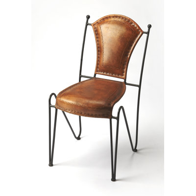 Bekircan Leather Metal Side Chair in Brown by Foundry Select
