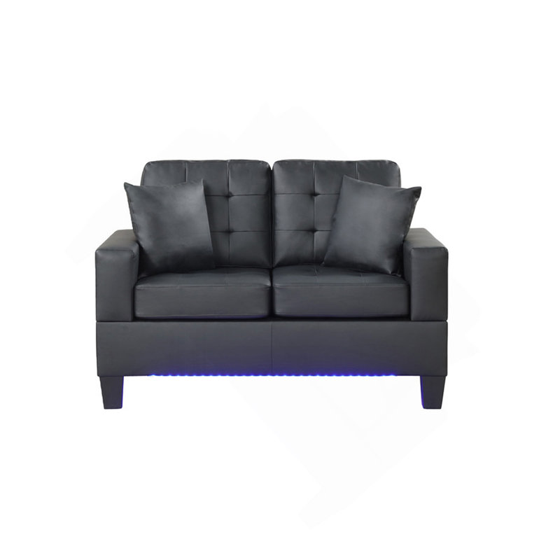 Causeuse en tissu de PVC avec lumières DEL et chargeur USB, noir