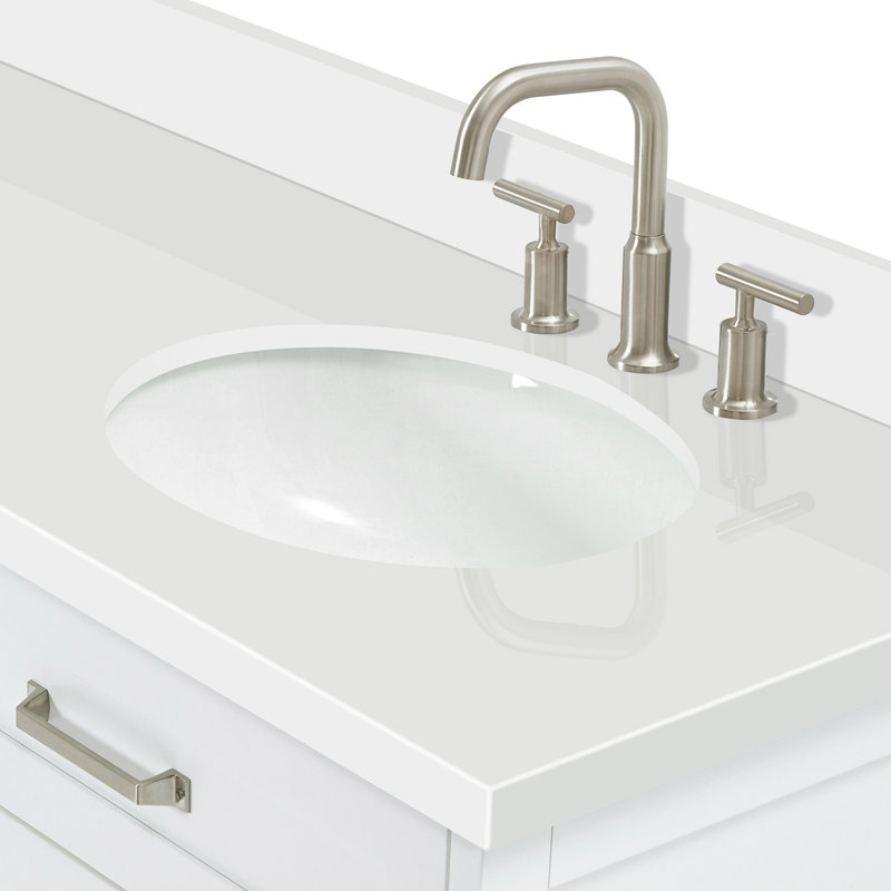 Meuble-lavabo double avec comptoir ARIEL, Blanc, 60" - 61", Quartz blanc pur