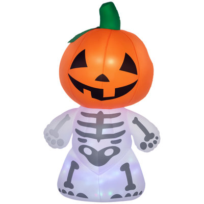 Squelette fantôme d'Halloween gonflable de 6 pi avec tête de citrouille, affichage extérieur de jardin à DEL avec lumière colorée tournante pour le jardin, la pelouse, la fête, les fêtes