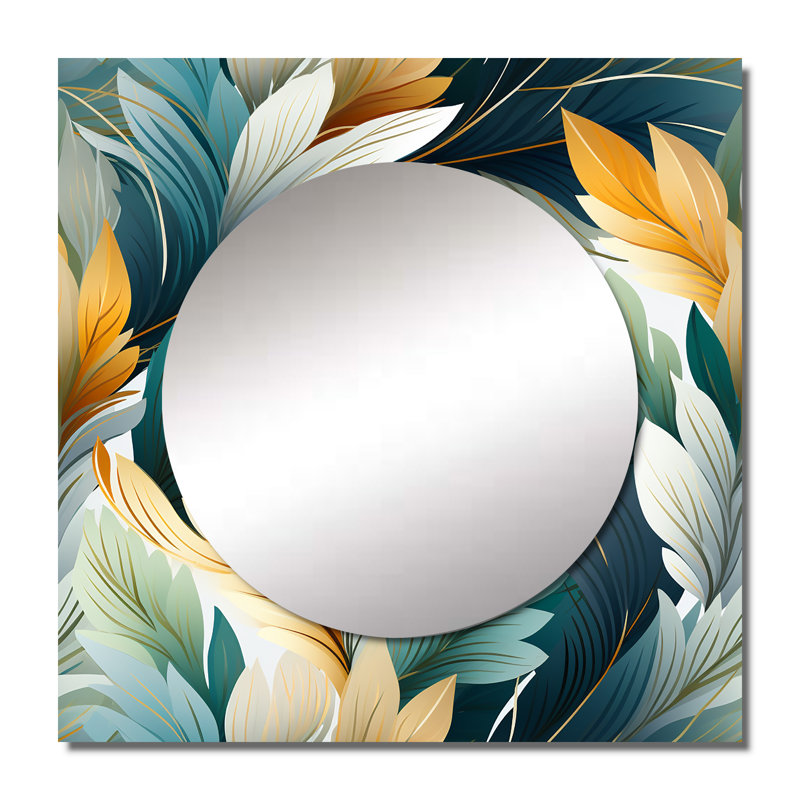 Jungle Tropical Plams Composition - Art mural miroir carré de salon tropical, 23 po x 23 po