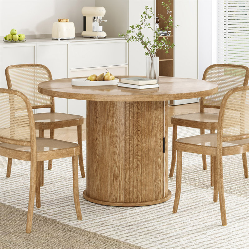 43" Round Dining Table for 4 People, Small Wood Kitchen Table with Sturdy Metal Base, Modern Round Dinner Table for Dining Room, Easy Assembly