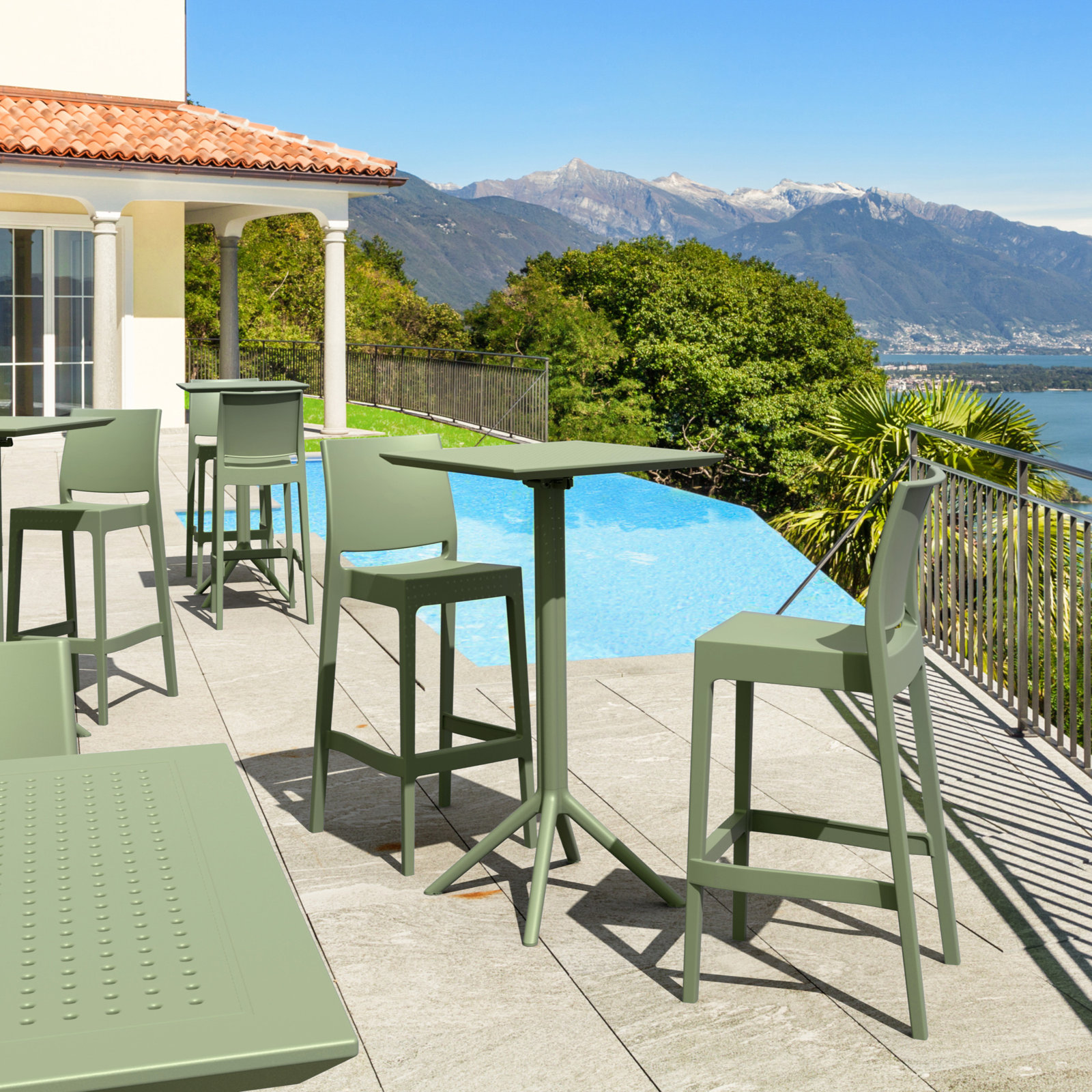 Adrienne Outdoor Bar Stool, Olive Green, 29.5"