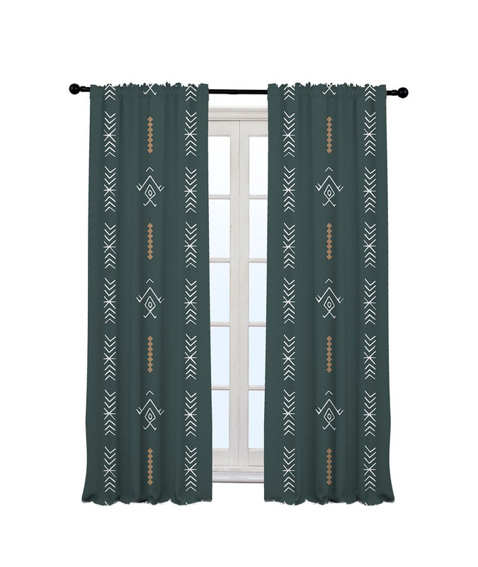 Boho Pattern Lined Single Panel Curtain, 140cm Width x 275cm Drop, Dark Mint