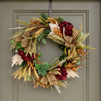 Couronne d'automne 26 po avec hortensias et boucles