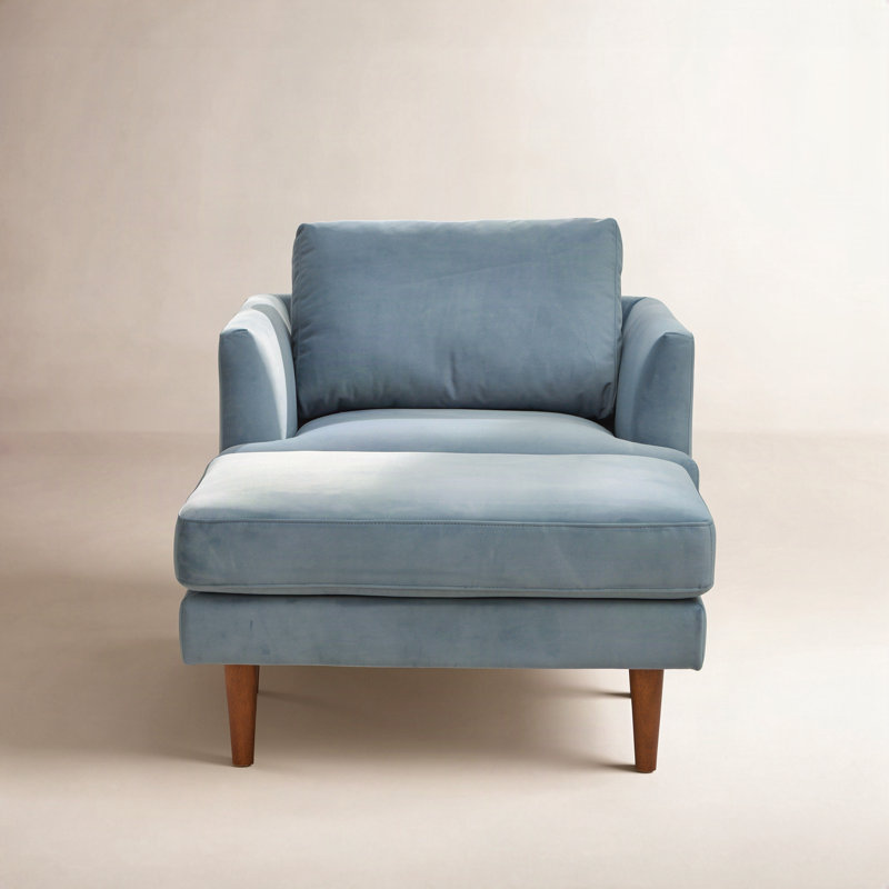 Fauteuil avec repose-pieds l 35 po Miller, Velours bleu