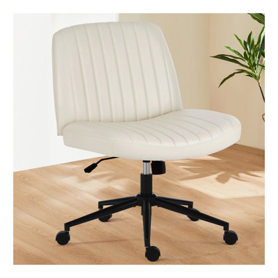 Chaise de bureau, dossier, chaise de bureau sans accoudoirs, pivot réglable pour un bureau personnel confortable, beige, cuir