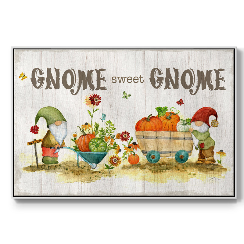 " Gnome Sweet Gnome ", 17" H x 25" W x 2" D, Black Floater Framed Canvas
