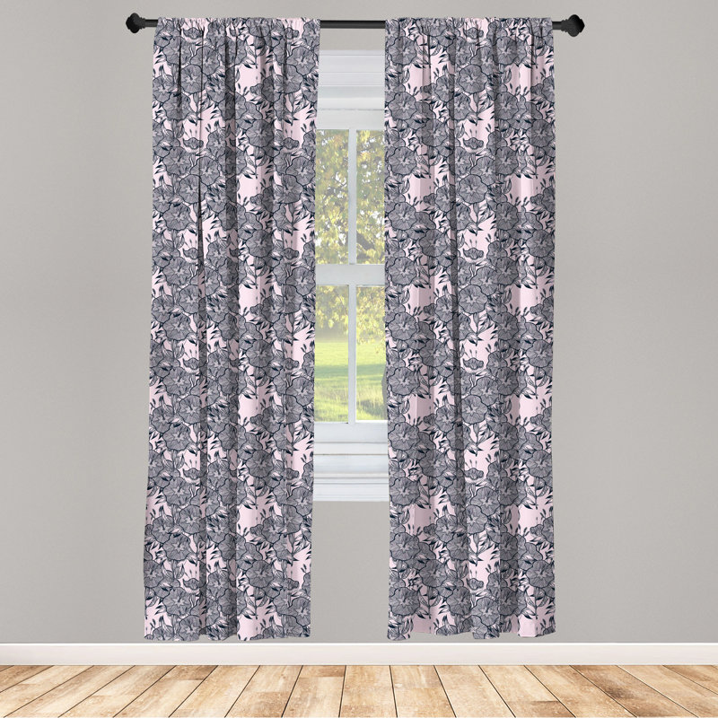 Floral Semi-Sheer Rod Pocket Curtain Panels, 28" x 84", Gray/Pink