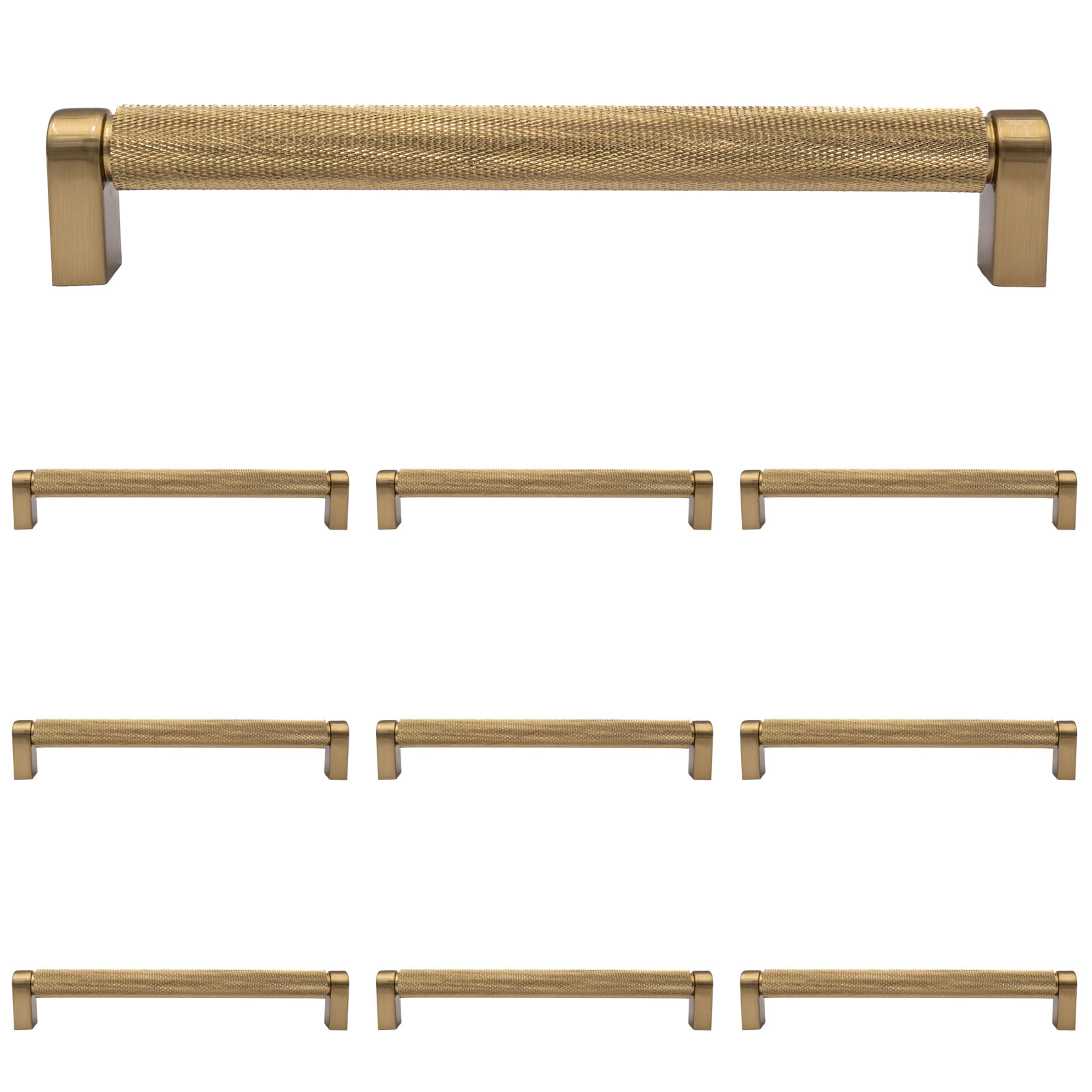 Kent Knurled Cabinet Bar Pull, Satin Brass, 7"