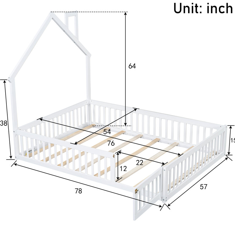 Lit double en bois blanc avec garde-corps - élément de chambre rustique blanc, look élégant