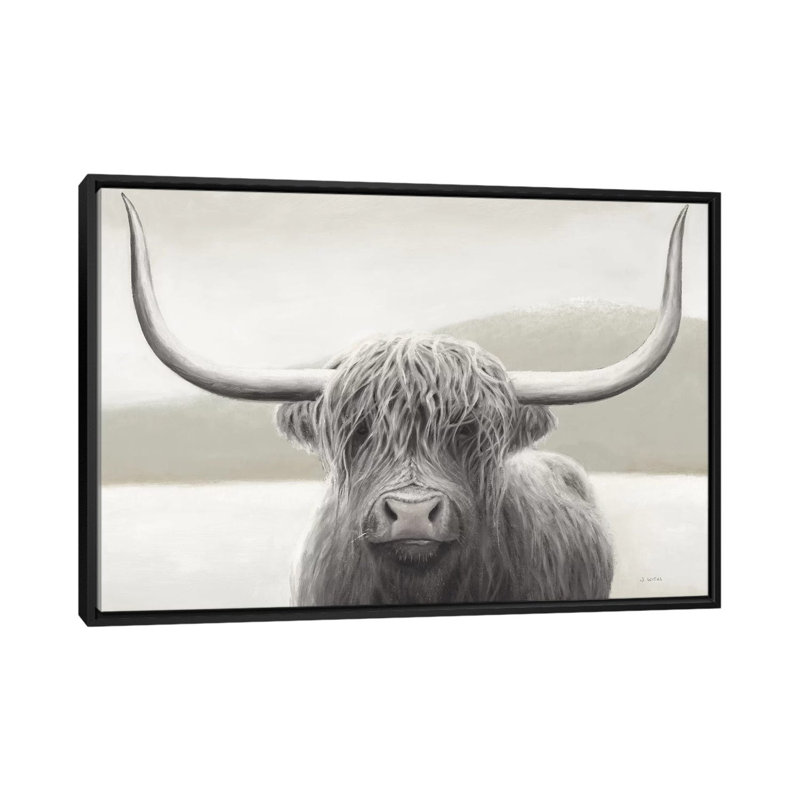Highland Cow Neutral by James Wiens - Print on Canvas, 66.04 cm H x 45.72 cm W, Black Framed