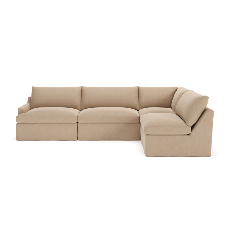Canapé modulaire 4 pièces Wrenley, Velours performance pain grillé Bella, Orienté à droite