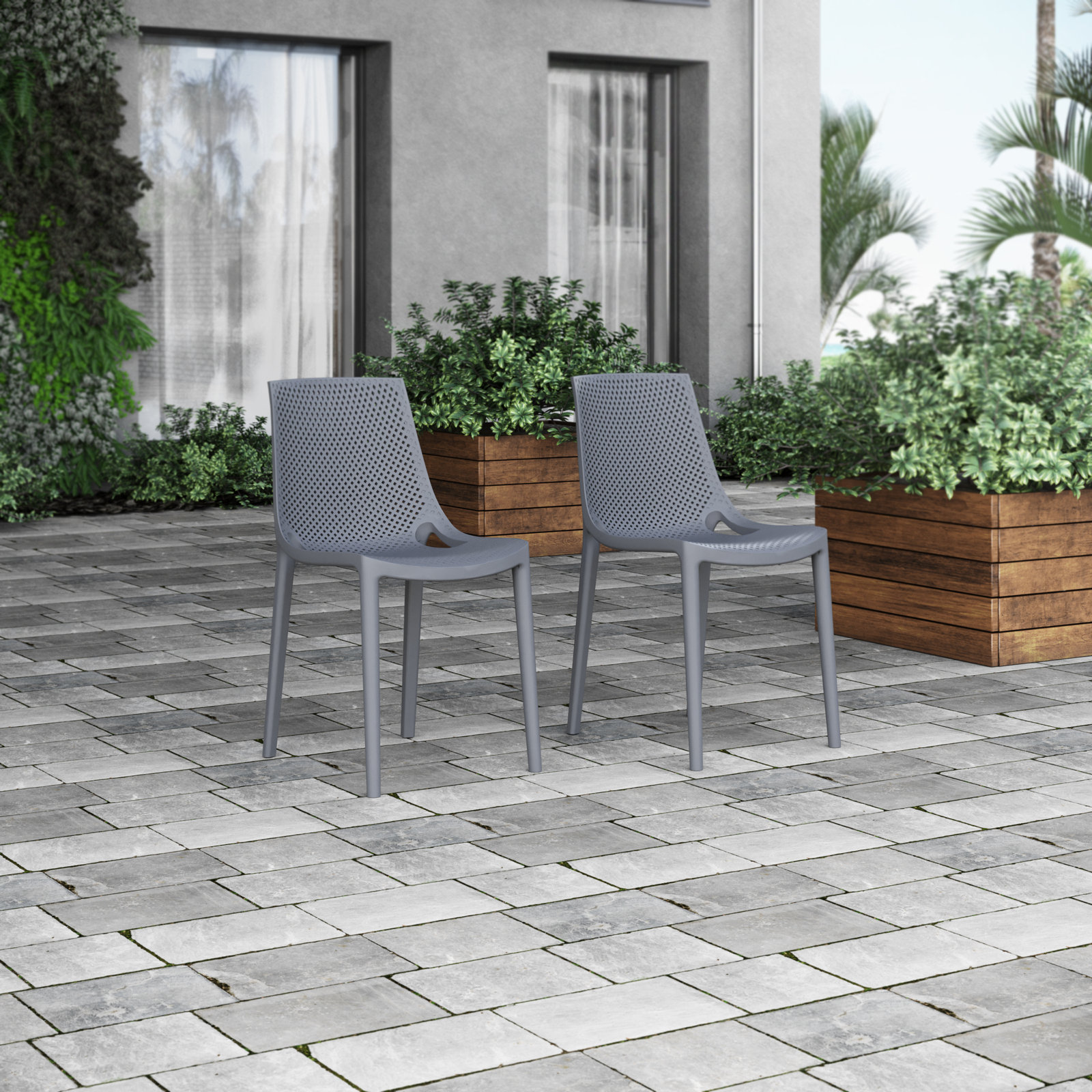 Rafael Stackable Patio Side Chair, Gray