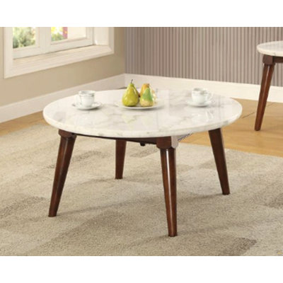 Gasha White Marble Top & Walnut Finish Coffee Table