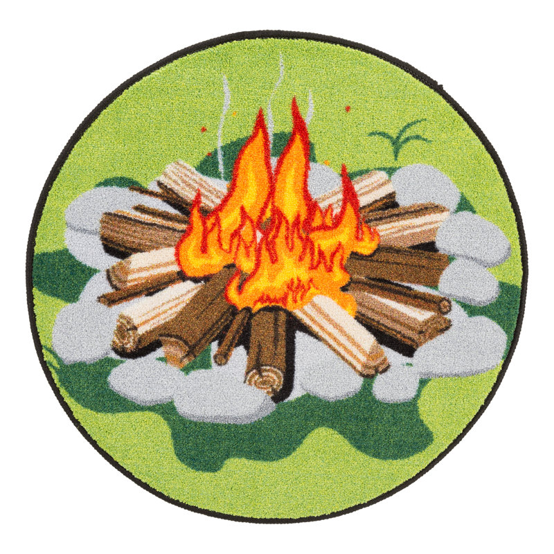 Machine-Washable Campfire Storytime Rug Set with Central Rug and 12 Seating Rugs