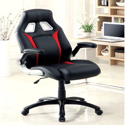 Chaise de bureau de jeu rembourrée noire et rouge, hauteur réglable, accoudoirs rembourrés, confort de travail relaxant
