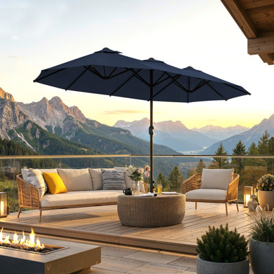 13ft Double-Sided Patio Umbrella with Crank Lift, Extra Large Outdoor Umbrella, UPF 50+ UV Protection, Wind Vent for Patio, Garden, Pool