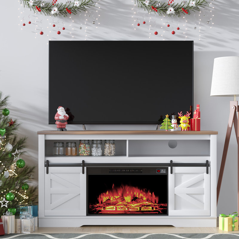 Thoa 58'' Media Console TV Stand For TVs Up To 65" With Electric Fireplace Included, White