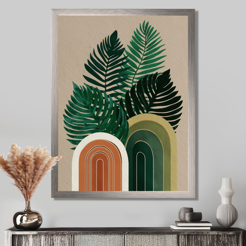 «Green Brown Minimalisme Palms Composition», impression sur toile de style Mid-Century moderne, H 32 po x l 24 po