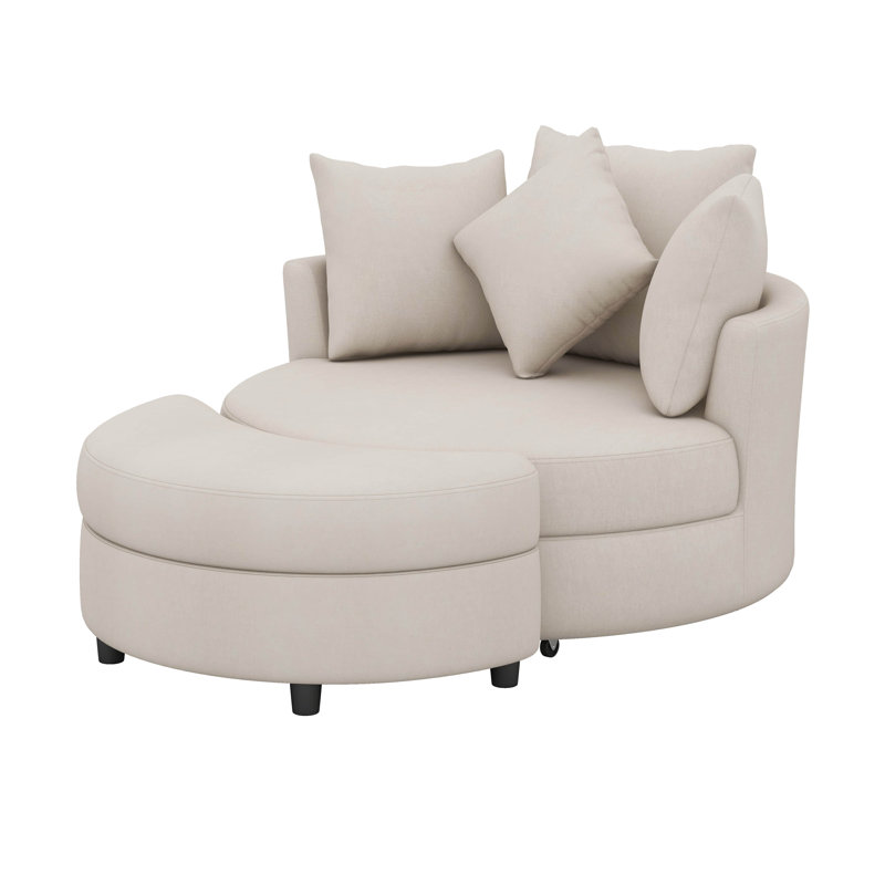 Fauteuil demi-tonneau pivotant à 360 degrés avec repose-pieds avec rangement et 4 coussins, fauteuil de loisirs moderne rembourré en chenille