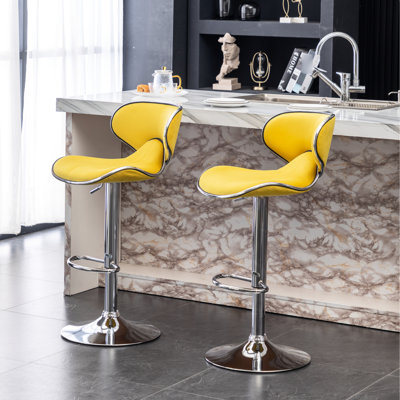 Velours jaune rembourré 2 - Base en métal 360 pivotant et repose-pieds Air-Lift réglable en mousse à hauteur de siège de 2 avec fonction Air Lift de qualité douce