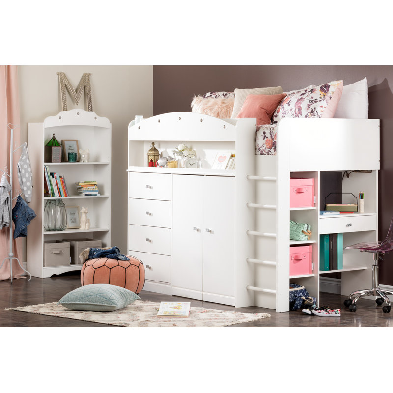 Princess Twin Loft Bed with Wood Frame and Storage Drawers