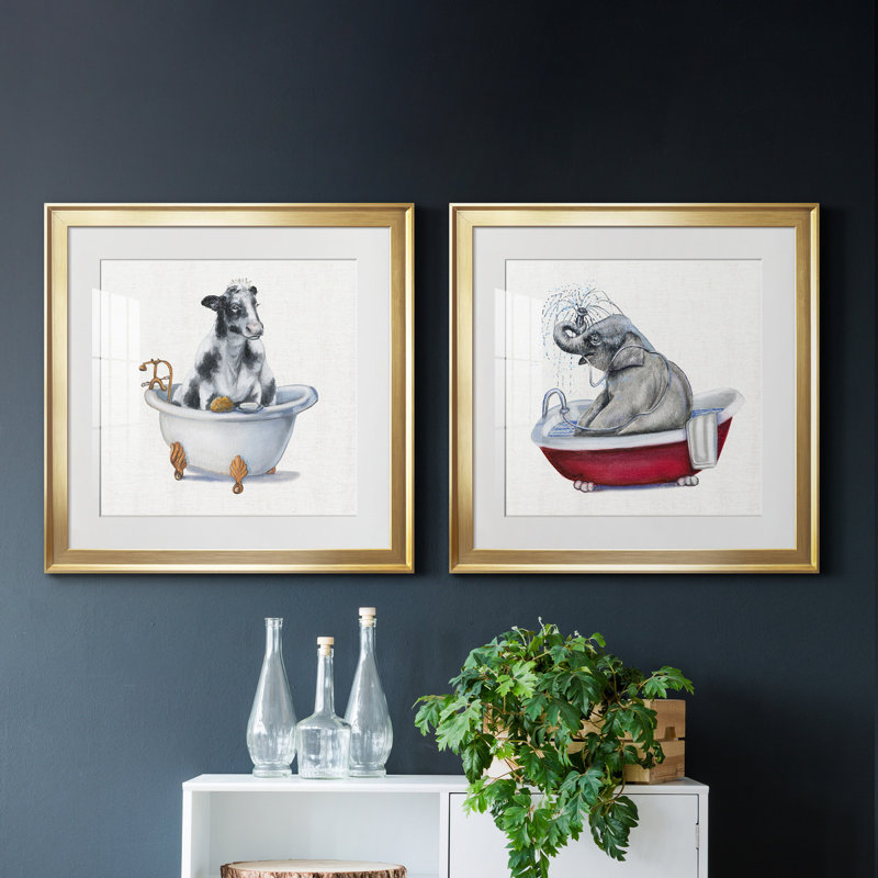 " Bathing Beauty I " 2 - Pieces, Gold Framed Paper, White, 18.5" H x 18.5" W x 1" D