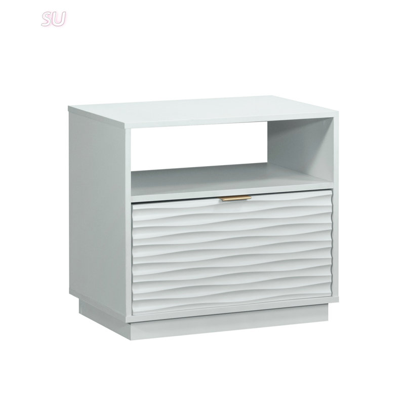 Engineered Wood Coastal Night Stand With Spacious Drawer And Open Shelf For Efficient Storage And Modern Aesthetics