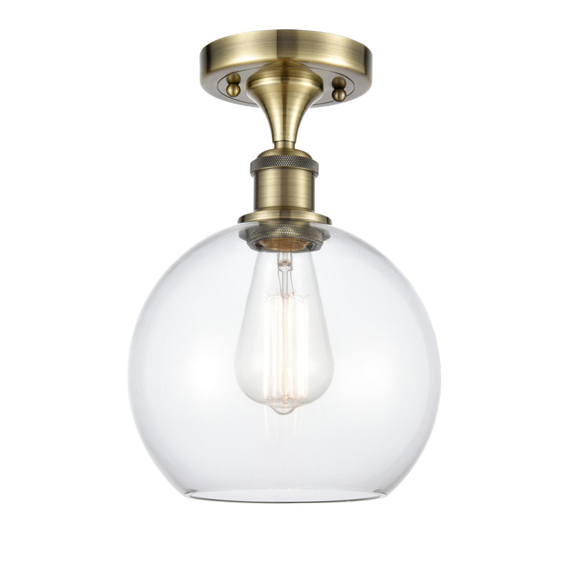 Cindi Glass Semi Flush Mount, Antique Brass, No Bulb Included, Clear