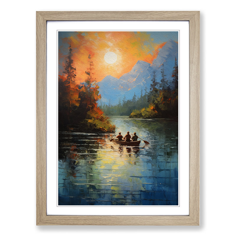 Lake Action Painting - Framed Print, 46cm H x 34cm W x 2cm D, Oak