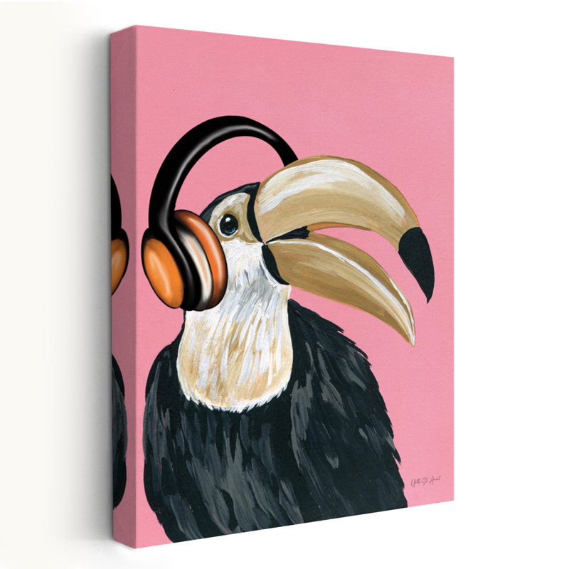 Wild I - animaux, oiseaux, casque noir, art, H 48 po x l 32 po