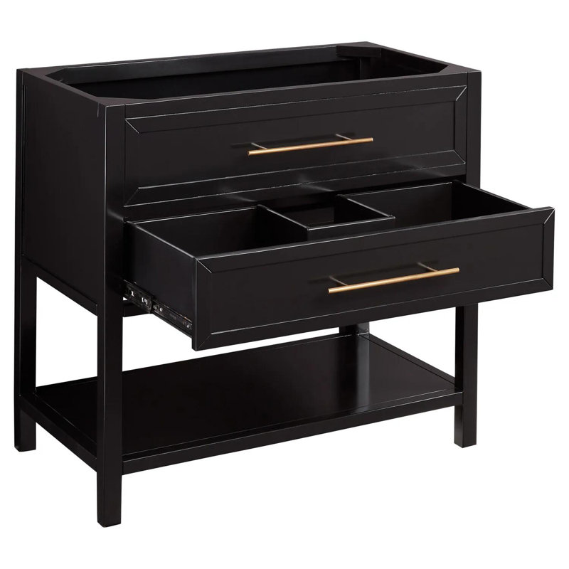 36" Robertson Single Bathroom Vanity Set with Rectangle Undermount Sink, Arctic White Quartz, Single Hole, Black