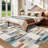 Modern Geometric Machine Washable Rug with Non-Slip Backing Non-Shedding Contemporary Accent Carpet Soft Low Pile Floor Cover for Living Room-88466899