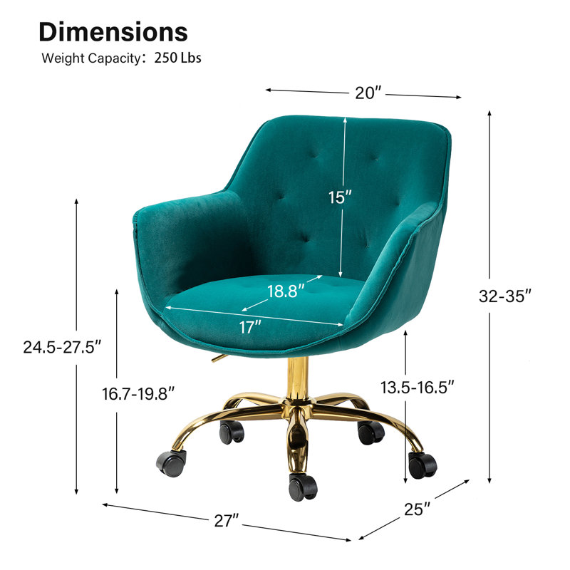 Clio Task Chair with Height Adjustable and Velvet Upholstery, Blue Velvet