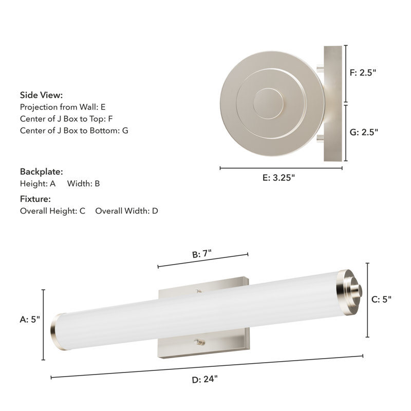 2 - Light Dimmable Vanity Light, 5" H x 24" W, Brushed Nickel