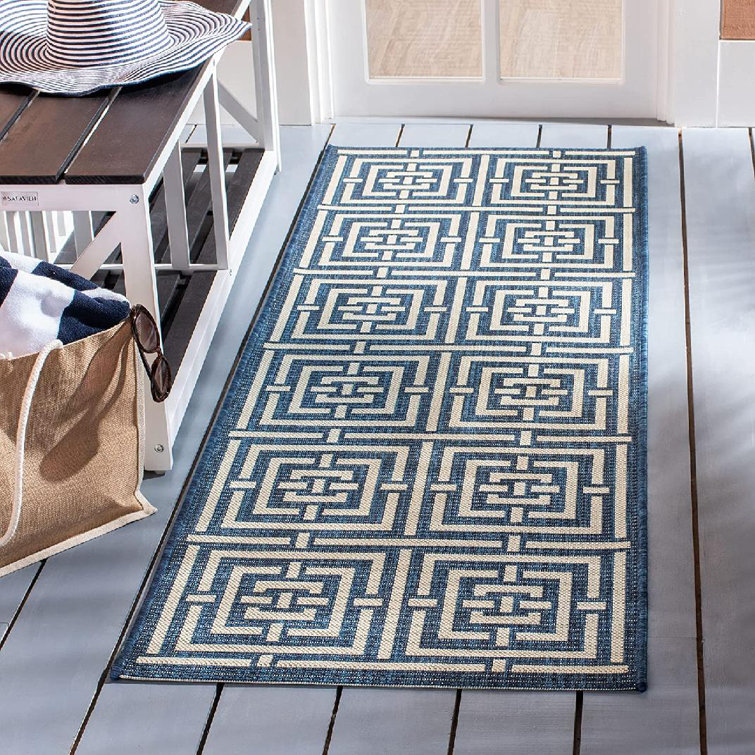 Arneshia Geometric Blue/White Indoor/Outdoor Area Rug