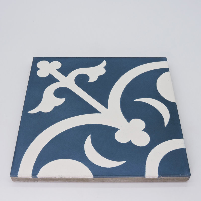 Nador 8" x 8" Cement Patterned Wall & Floor Tile, Blue/White