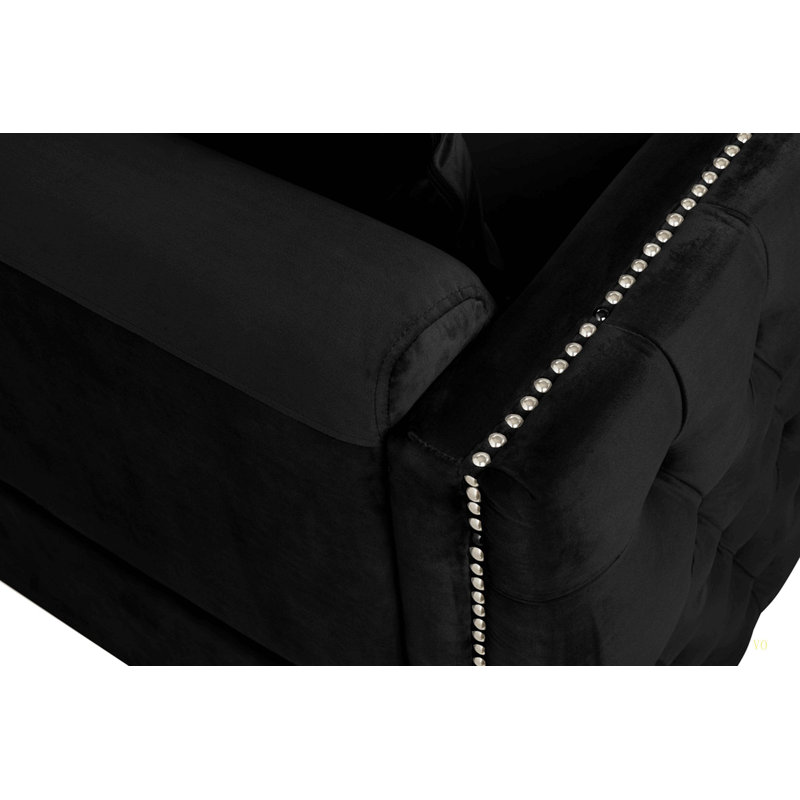 Bayberry 53" Velvet Sofa With 2 Pillows, Black