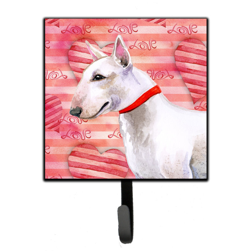 Saadet Metal Wall Organizer with Key Hooks, Bull Terrier, Pink/Brown/Red