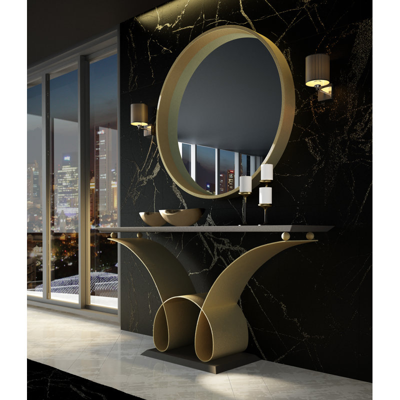 Saphire C11-07 avec Miroir, H 31,5 po x l 47,24 po x P 15,75 po, Or - mat, Noir - mat