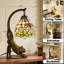 15.4"H Whimsical Cat Dragonfly Stained Glass Table Lamp With Cat Base