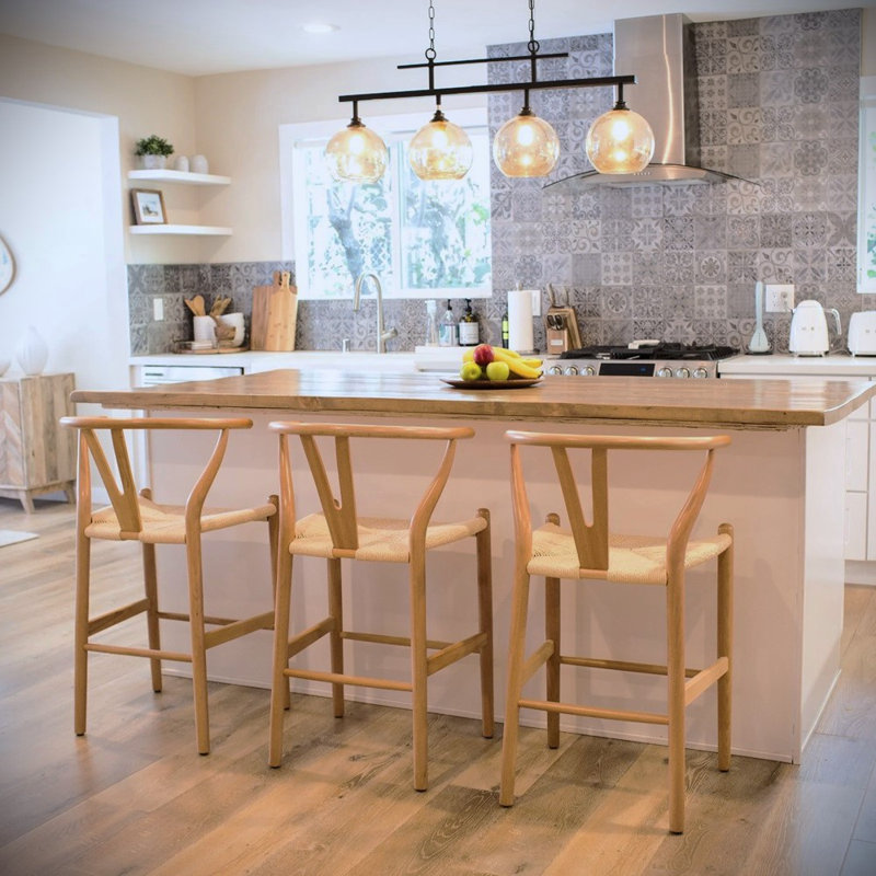 Wicker Counter Stool with Solid Wood Frame