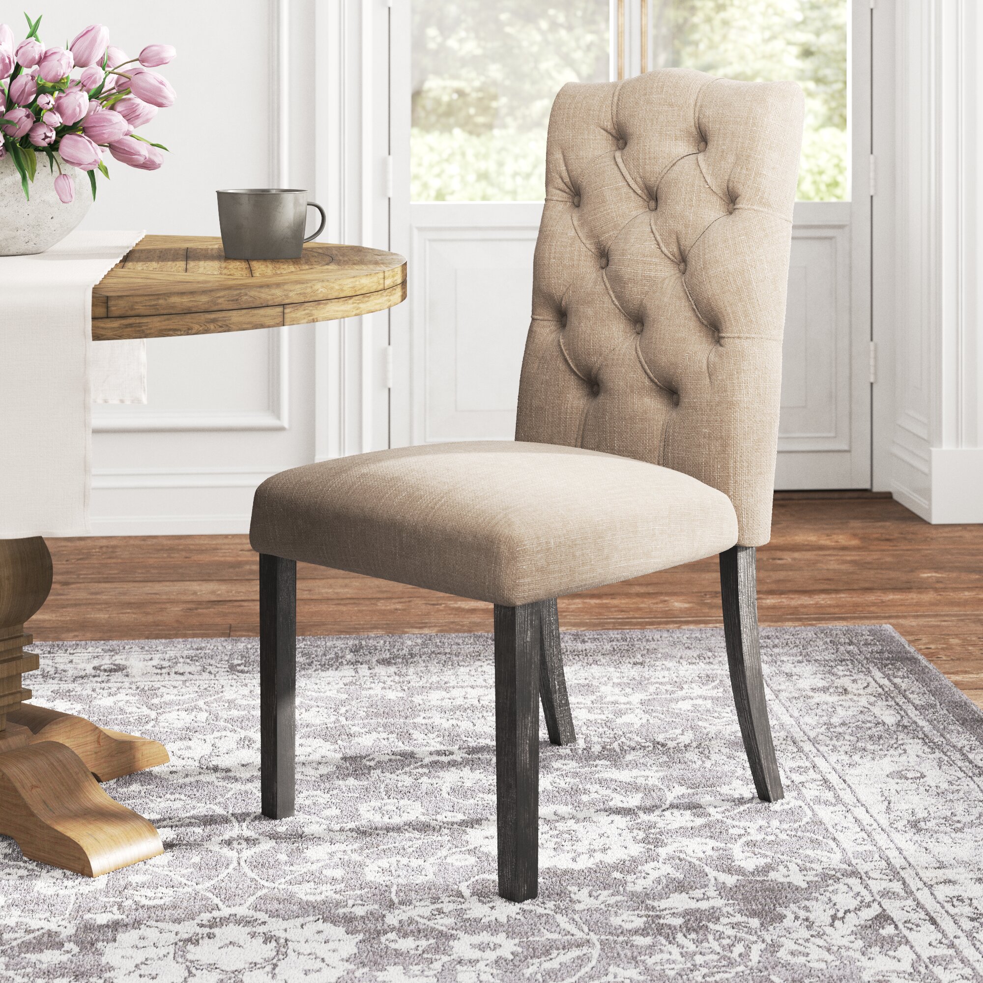 Ophelia & Co. Caille Linen King Louis Back Dining Chairs in Beige