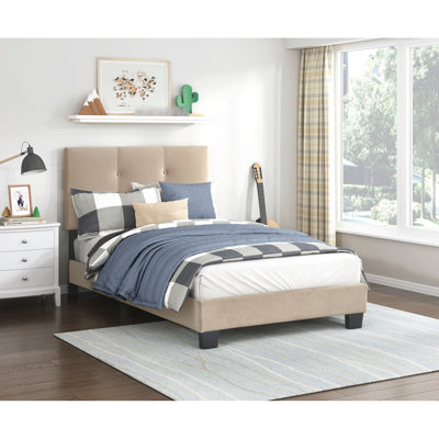Mobilier de chambre simple en velours brun avec tête de lit ajustable et rails en bois massif