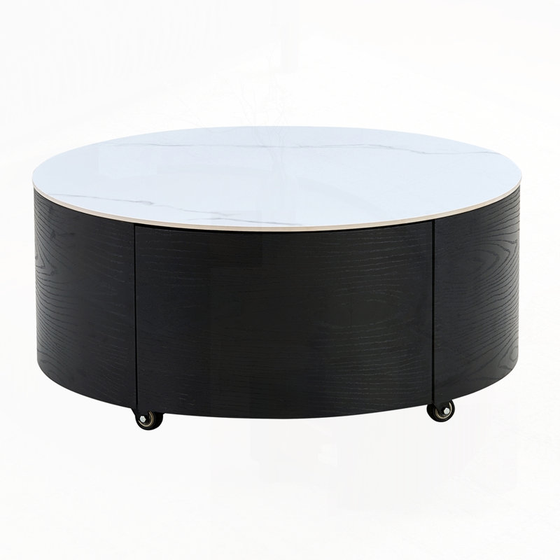 Table basse ronde et mobile avec roulettes, Noir