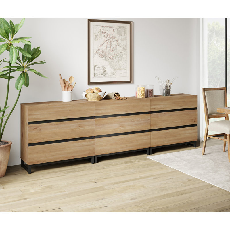 Aadam Dresser For Bedroom, Closet Organizers And Storage With 9 Drawers, Chest Of Drawers With Metal Base, Wooden Modern Dresser For Living Room, Bedroom, Entryway, Oak