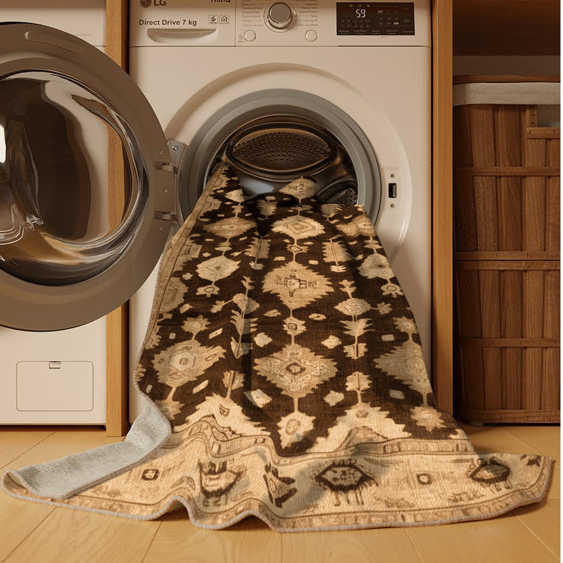 Tapis brun lavable à la machine, Carré 8 pi
