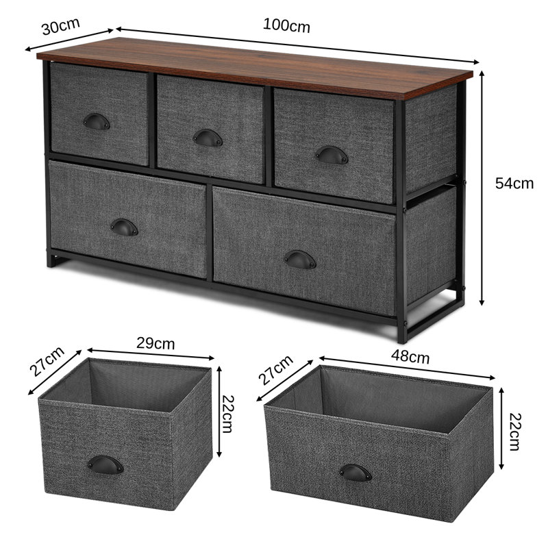 Anston Iron 100 cm W Chest of 5 Drawers, Black
